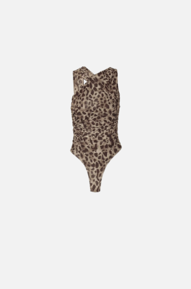 Villa Blvd Leopard Draped Bodycon Bodysuit