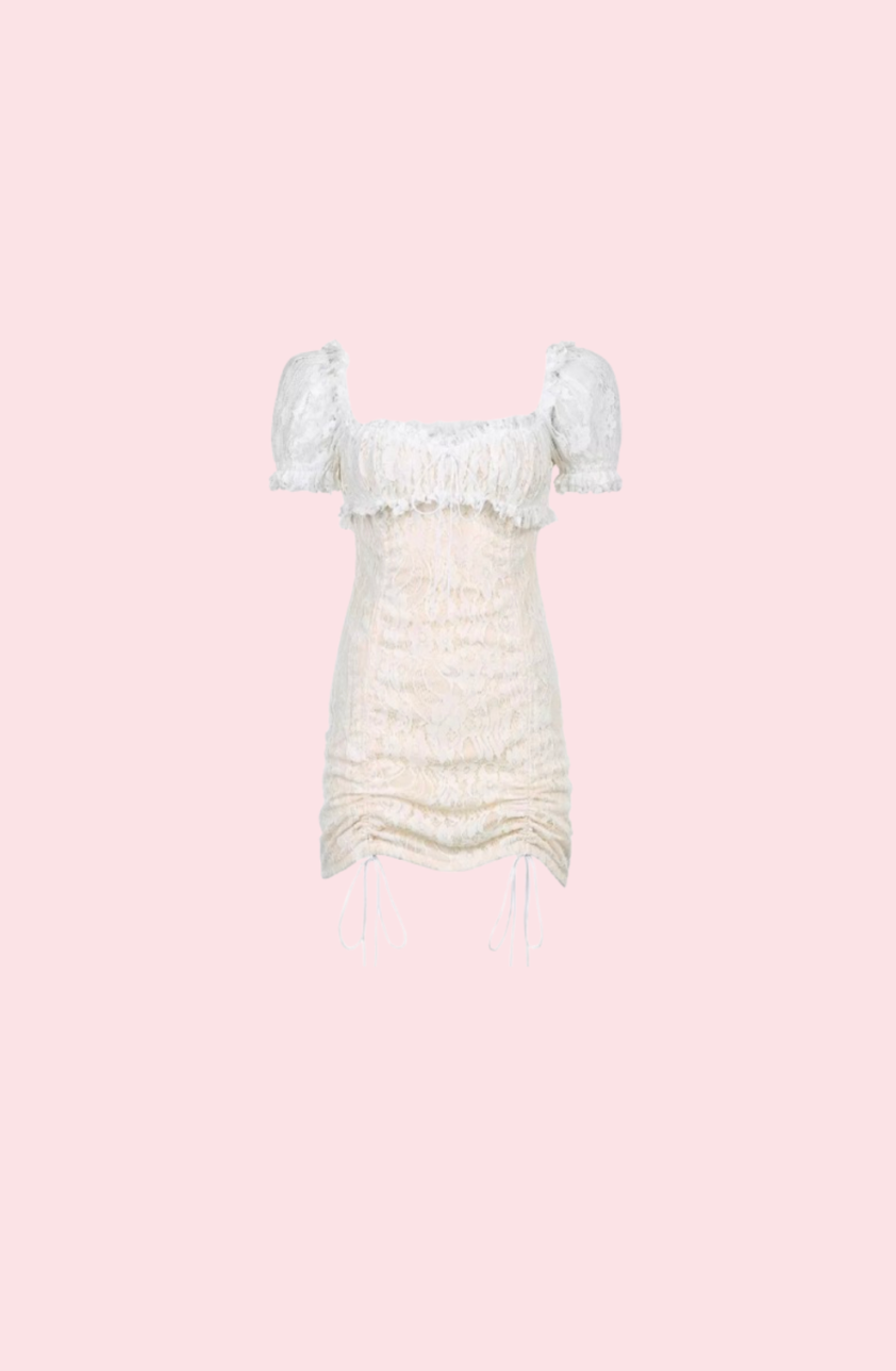 Villa Blvd Drawstring Mesh and Lace Dress