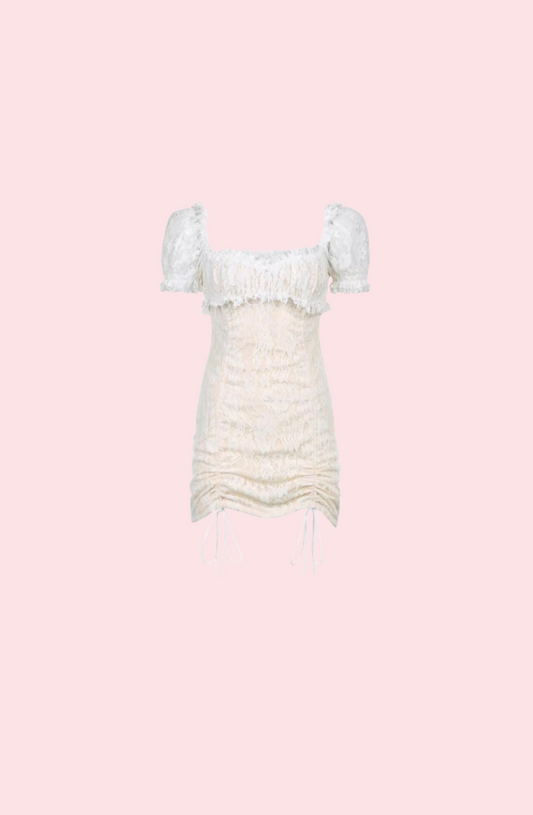 Villa Blvd Drawstring Mesh and Lace Dress