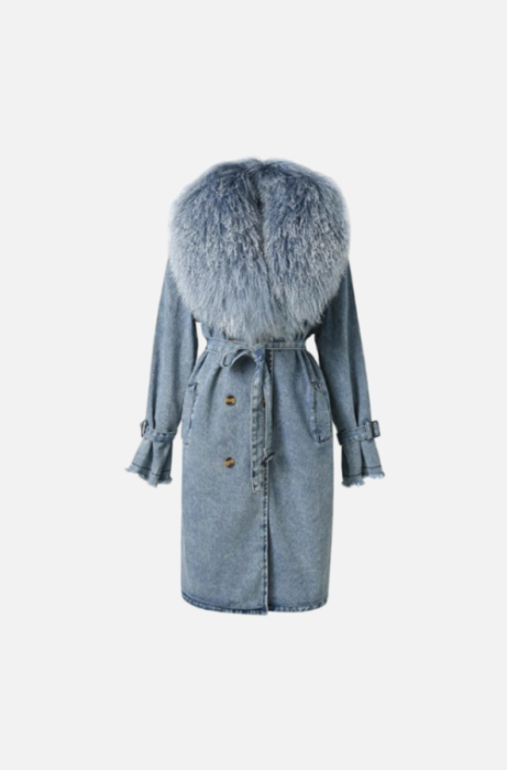 Villa Blvd Mongolian Fur Denim Trench Coat