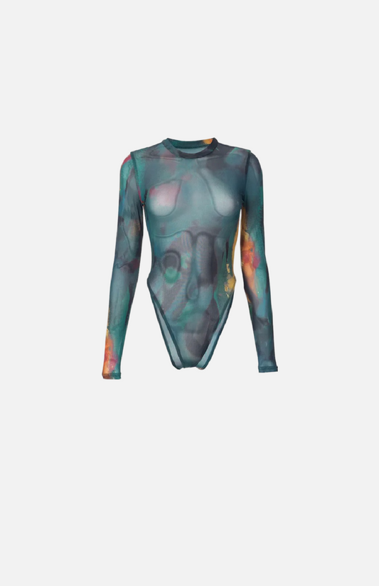 Villa Blvd Tie-Dye Mesh Bodysuit