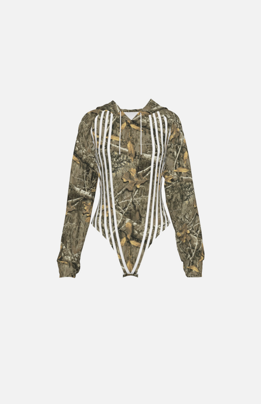 Villa Blvd Woodland Camo Striped Hooded Bodysuit
