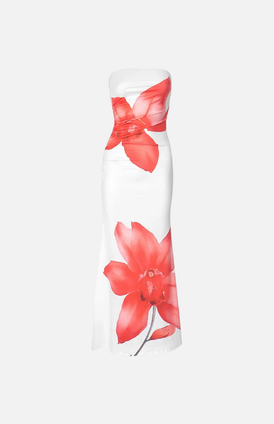 Villa Blvd Indigo Flower Bandeau Maxi Dress