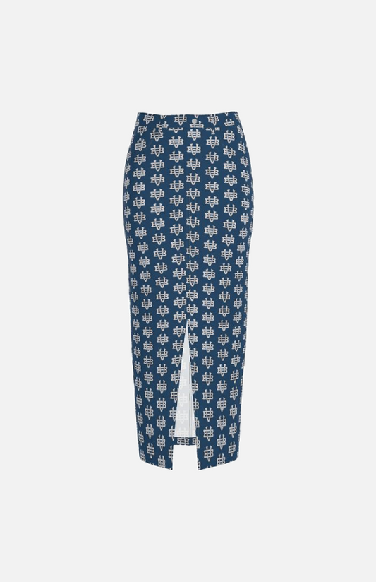 Villa Blvd Bold Vintage Denim Maxi Skirt