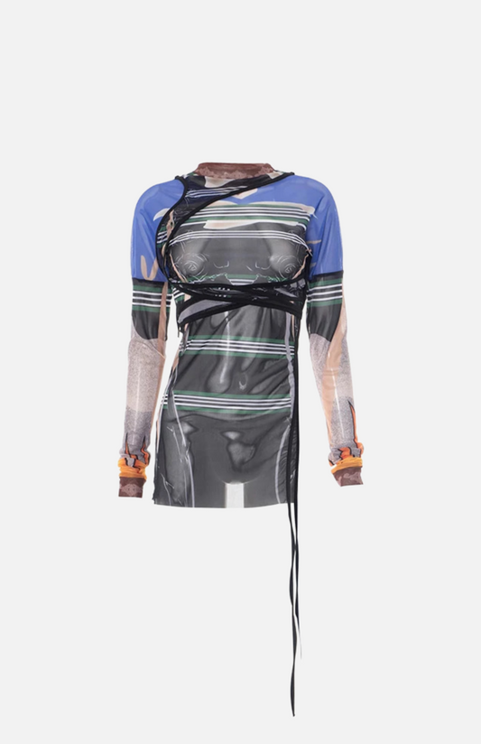Villa Blvd Retro Mesh Split Ribbon Long Tee