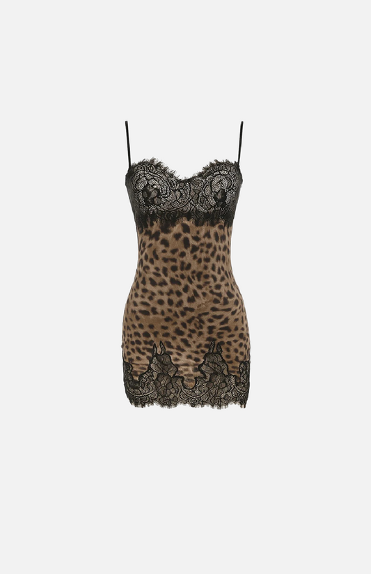 Villa Blvd Lace Leopard Mini Dress