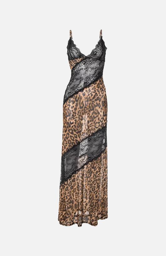 Villa Blvd Lace Leopard Maxi Dress