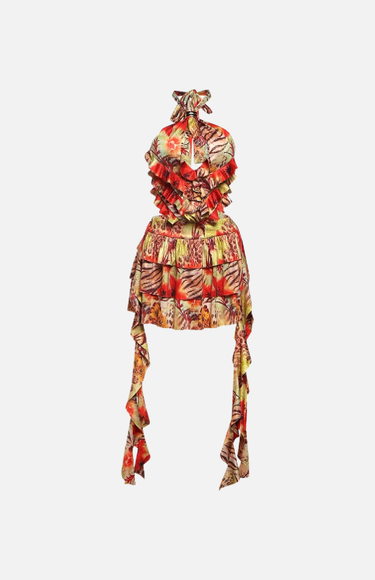 Villa Blvd Cross Halter Tassel Tier Dress