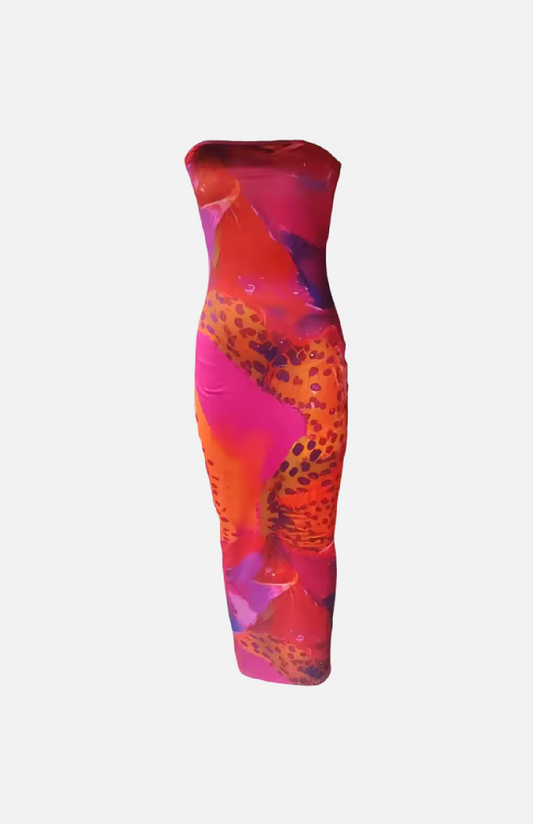 Villa Blvd Floral Leopard Bandeau Dress