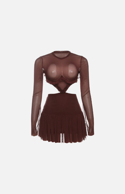 Villa Blvd Mesh Panel Sheer Lace Dress