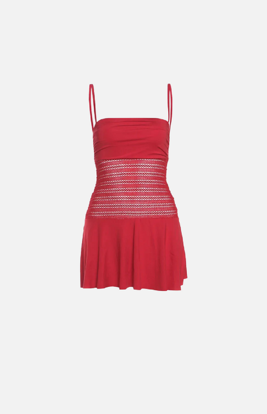 Villa Blvd Hollow Knit Ruffle Dress