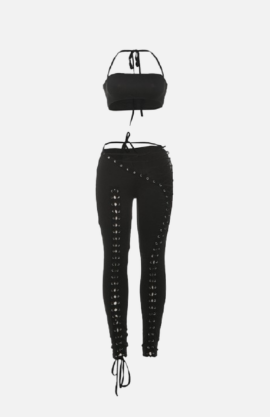 Villa Blvd Tied Bandeau + Lace Pants Set