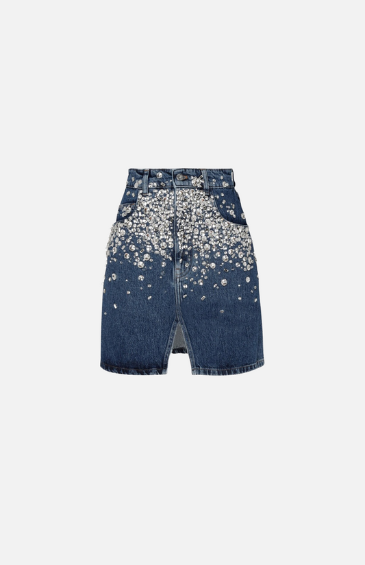 Villa Blvd Vintage Crystal Denim Skirt