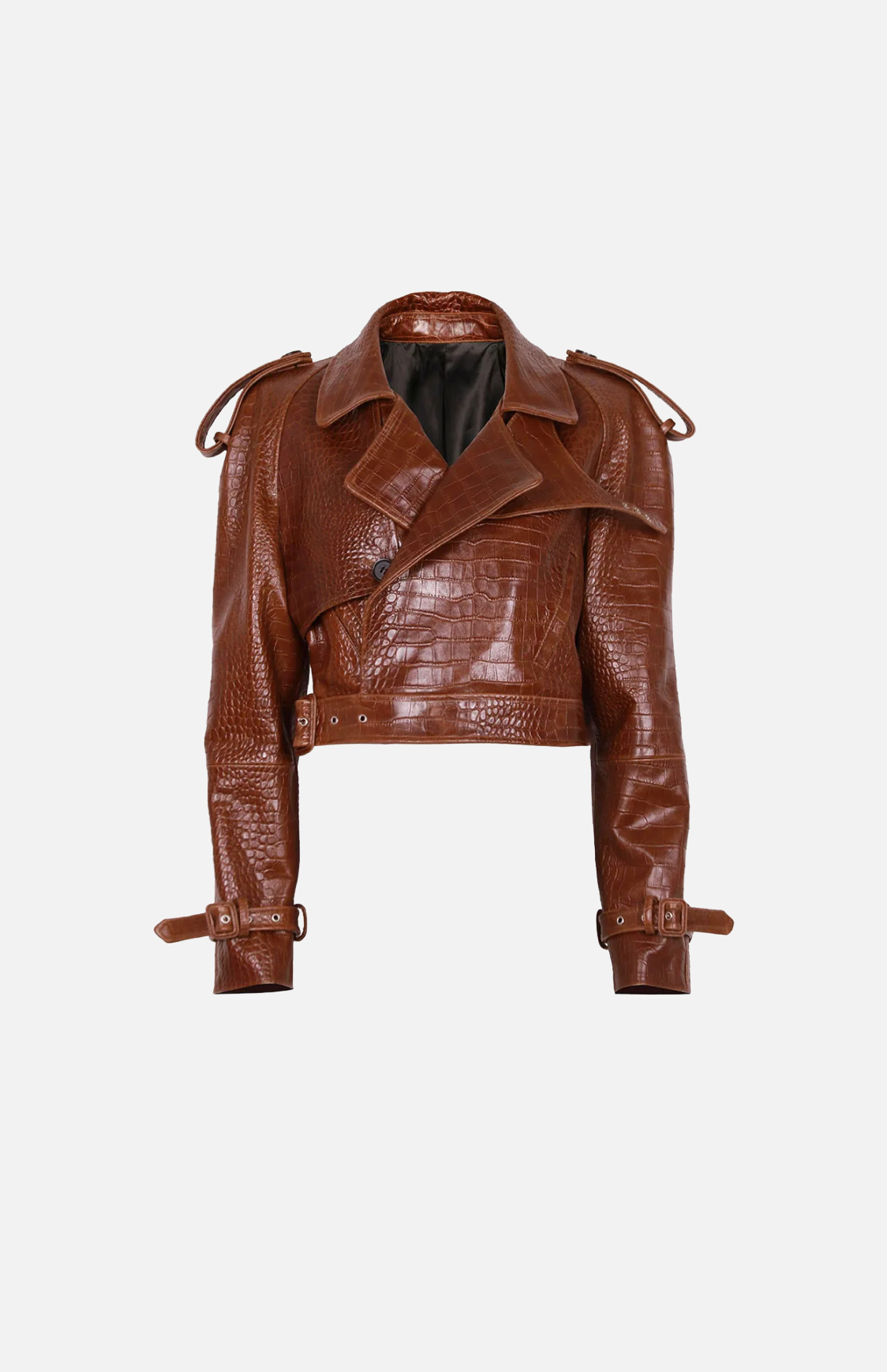 Villa Blvd Leather Serpentine Cropped Trench Coat