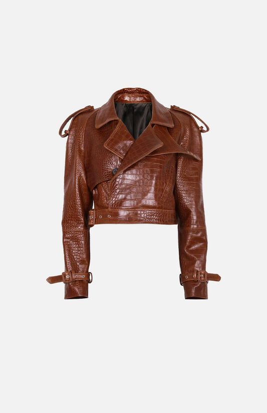 Villa Blvd Leather Serpentine Cropped Trench Coat