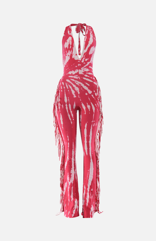Villa Blvd Tie-Dye Halter Fringe Jumpsuit ☛ Multiple Colors Available ☚
