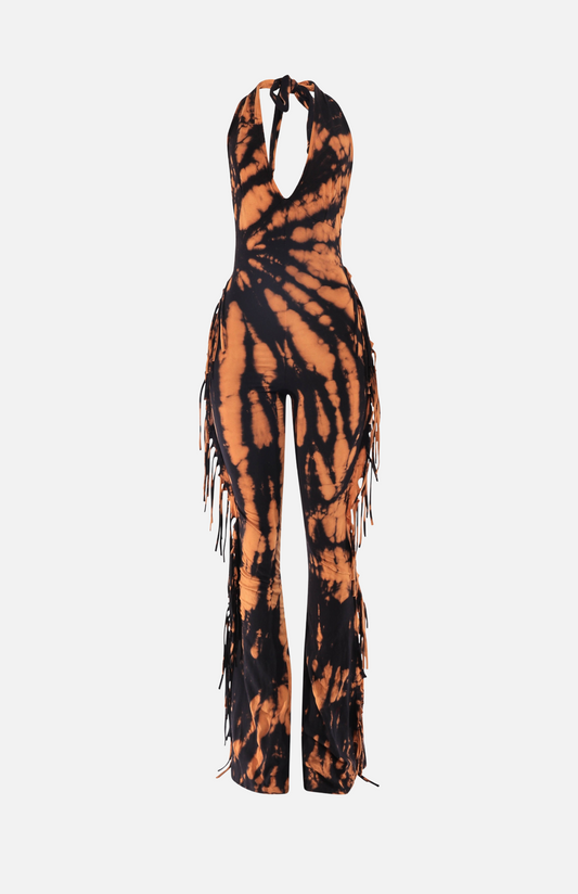 Villa Blvd Tie-Dye Halter Fringe Jumpsuit ☛ Multiple Colors Available ☚