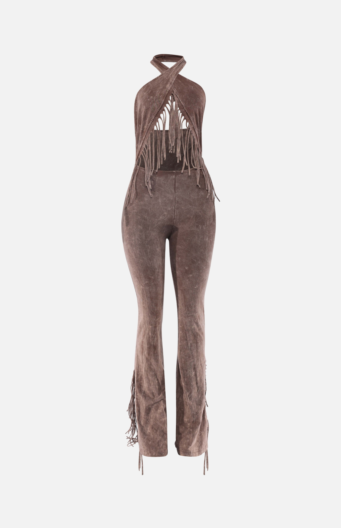 Villa Blvd Mineral Washed Halter Fringe Jumpsuit ☛ Multiple Colors Available ☚