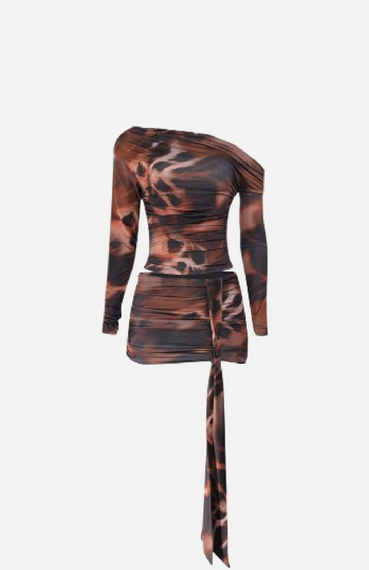 Villa Blvd Safari Off-Shoulder Top + Skirt Set