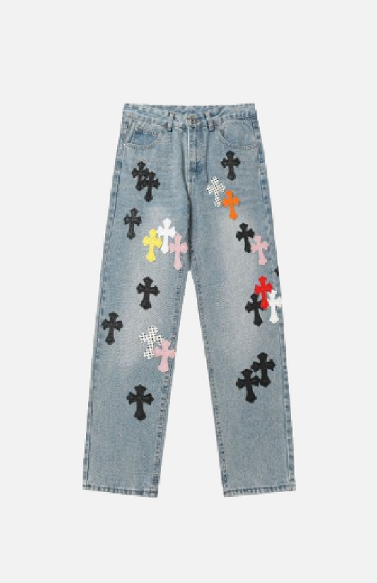 Villa Blvd Cross Embroidered Denim Jeans ☛ Multiple Colors Available ☚