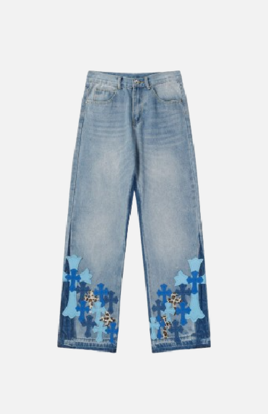 Villa Blvd Cross Embroidered Denim Jeans ☛ Multiple Colors Available ☚