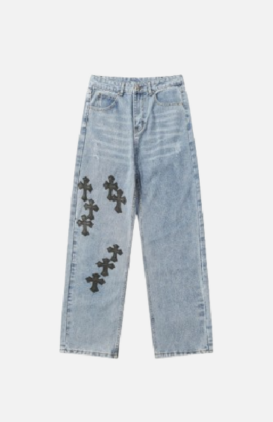 Villa Blvd Cross Embroidered Denim Jeans ☛ Multiple Colors Available ☚