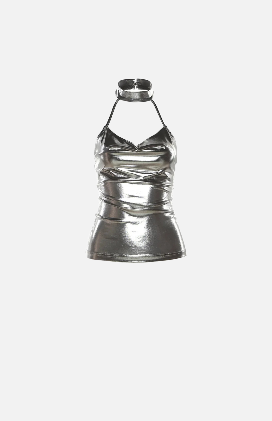 Villa Blvd Silver Patent Halter Top