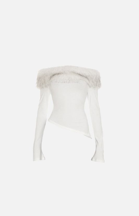 Villa Blvd Off-Shoulder Vintage Fur Top
