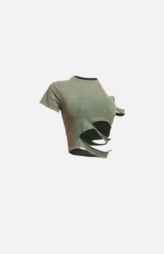Villa Blvd Off-Shoulder Cut-Out Acid Washed Top ☛ Multiple Colors Available ☚