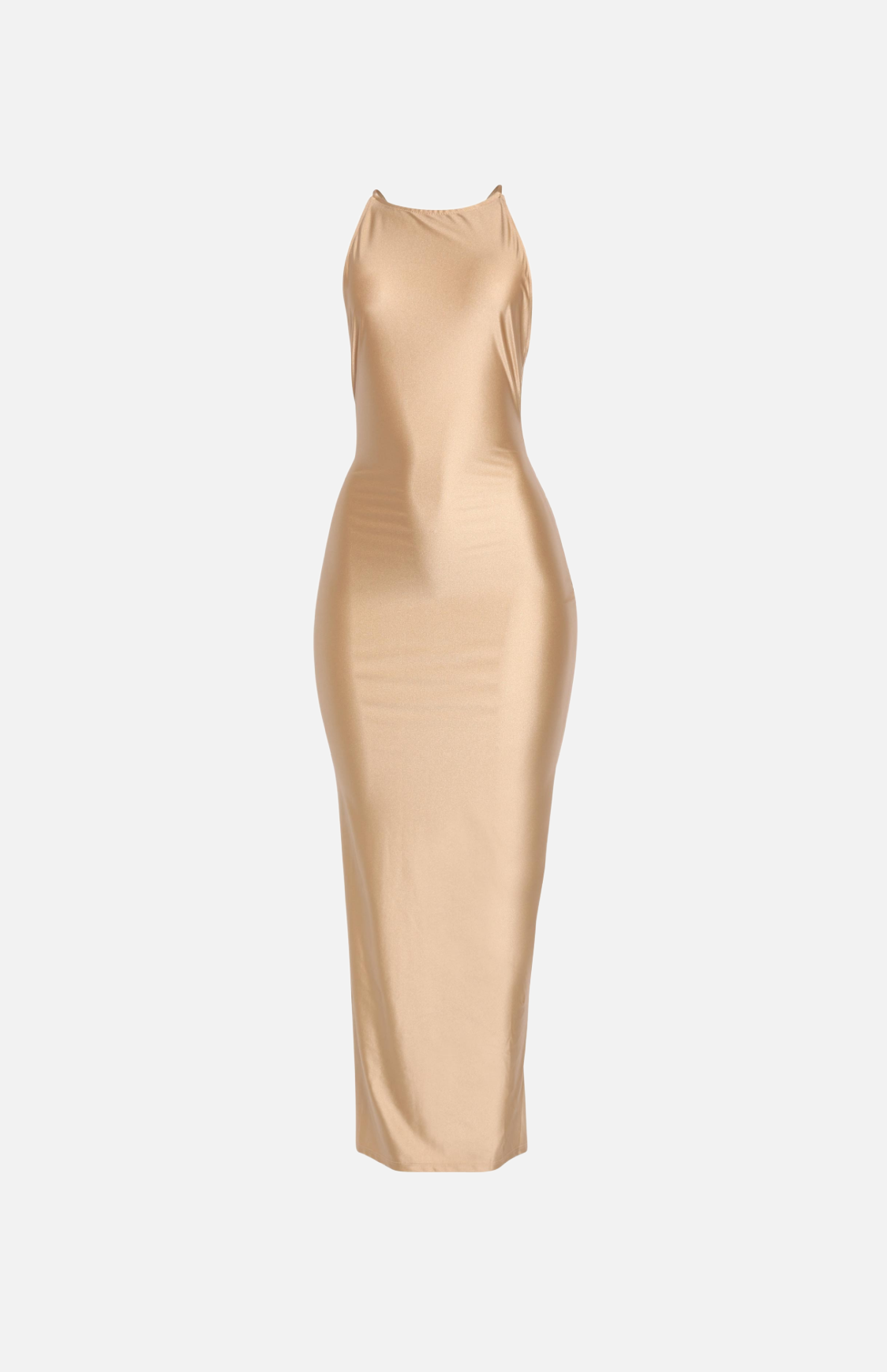 Villa Blvd Nylon Halter Maxi Dress Multiple Colors Available Gold / S Villa Blvd Nylon Halter Maxi Dress Multiple Colors Available Gold / S