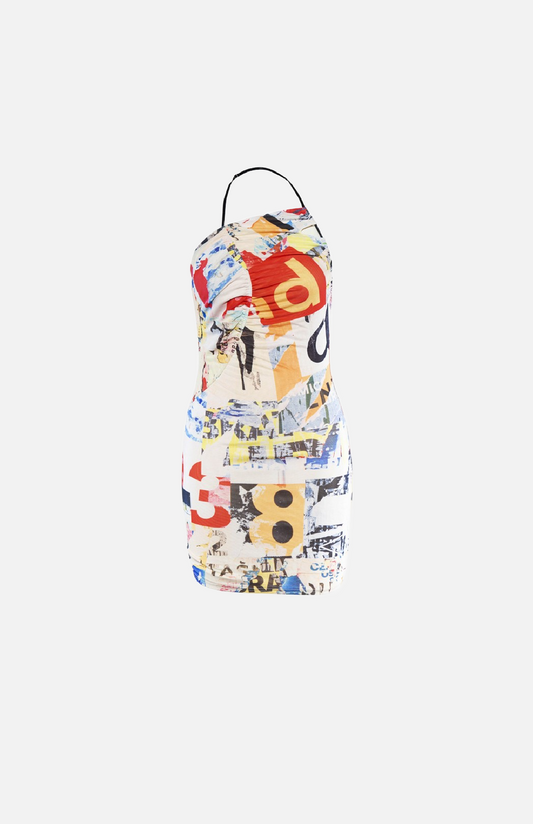 Villa Blvd Halter Mesh Alphabet Dress