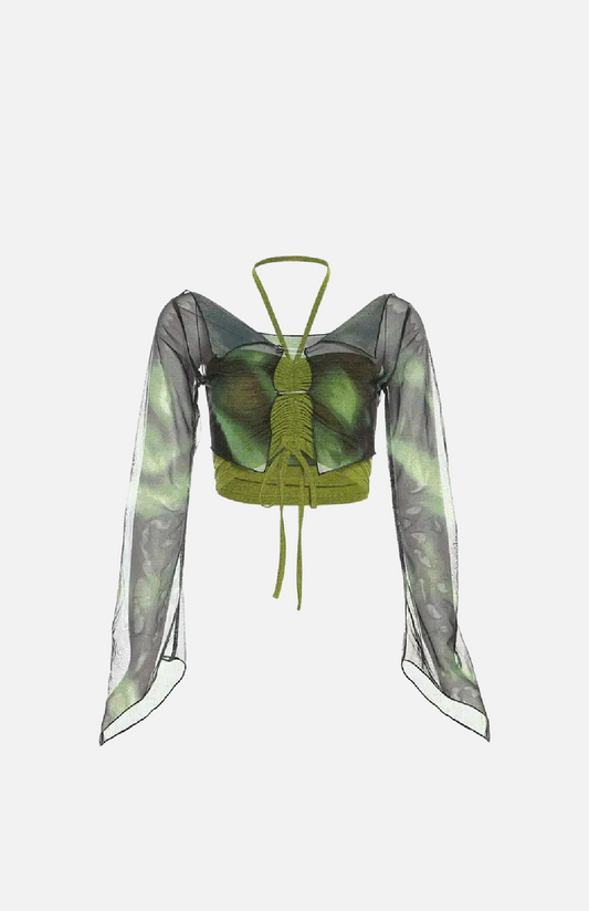 Villa Blvd Abstract Tulle Off-Shoulder Top