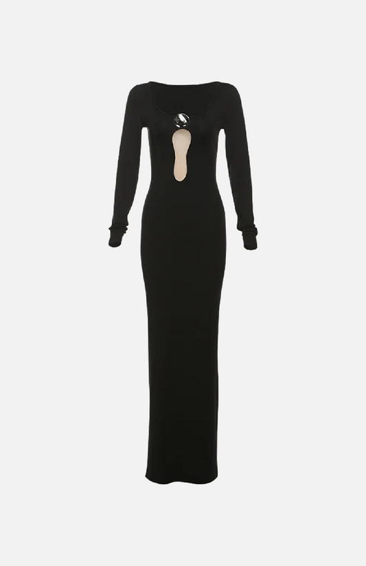 Villa Blvd Mesh V-neck Maxi Dress