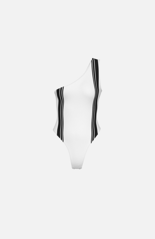 VIlla Blvd ⱯPEX Diamond Facet One-Shoulder Striped Bodysuit