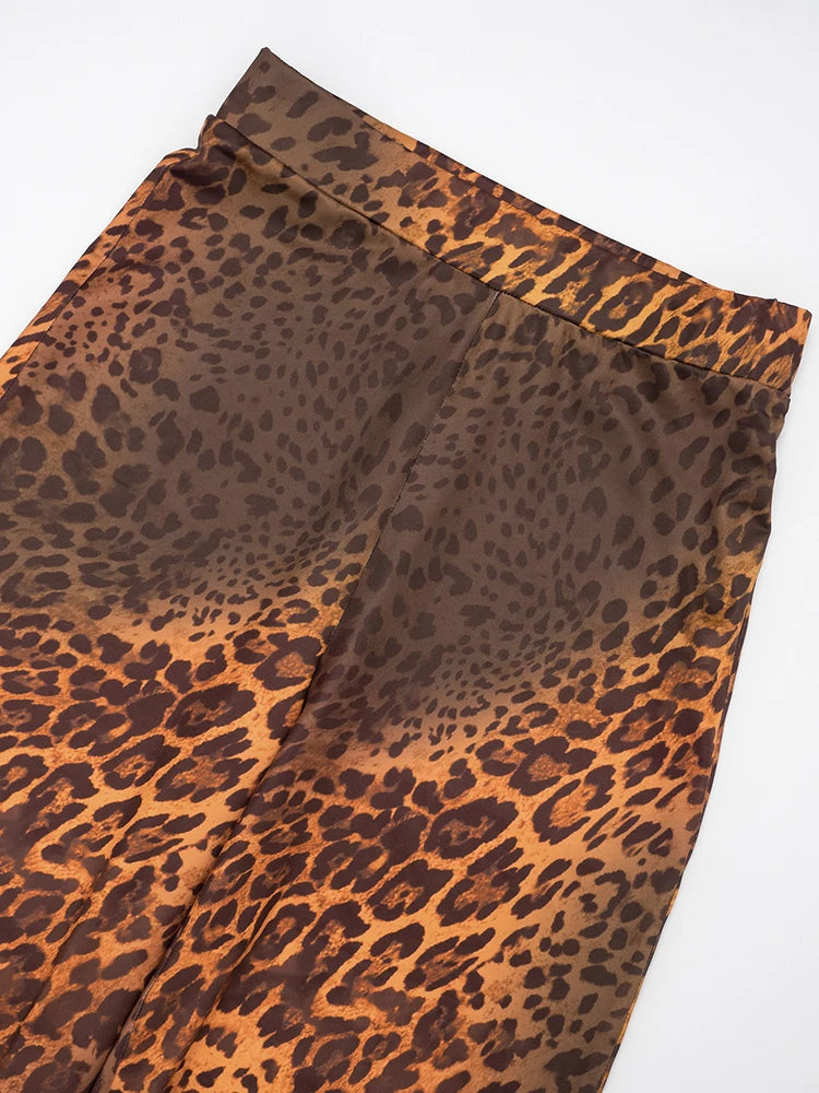 Villa Blvd Retro Leopard Blouse + Pants Set