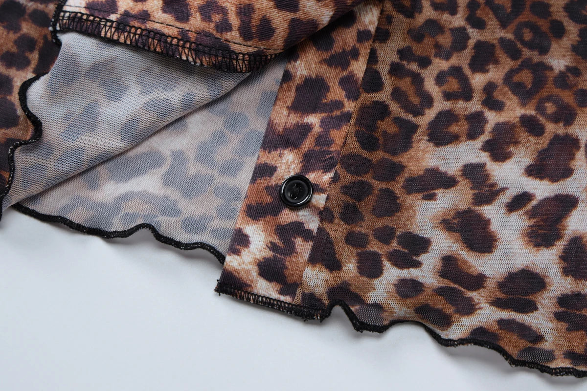 Villa Blvd Leopard Mesh Shirt + Shorts Sets