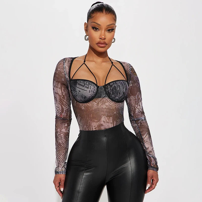 Villa Blvd Abstract Prompt Mesh Bodysuit