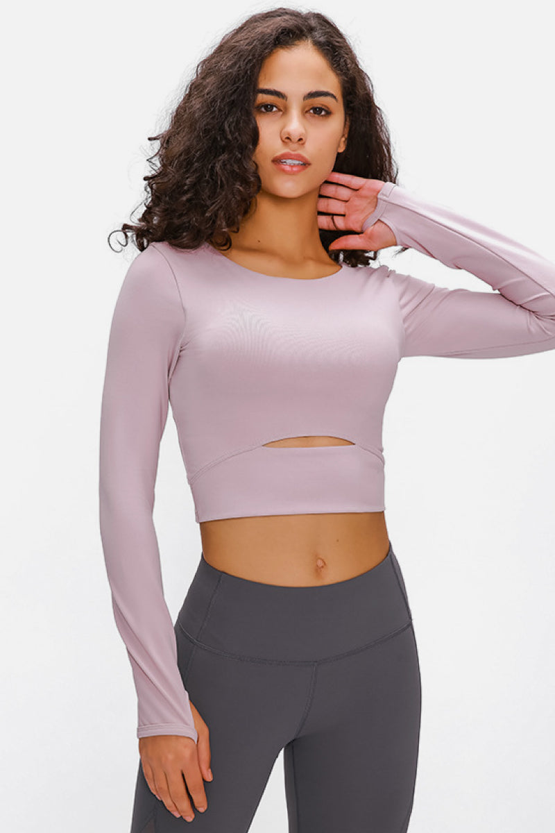 VILLA ACTIVE Long Sleeve Cropped Top With Sports Strap ☛ Multiple Colors Available ☚