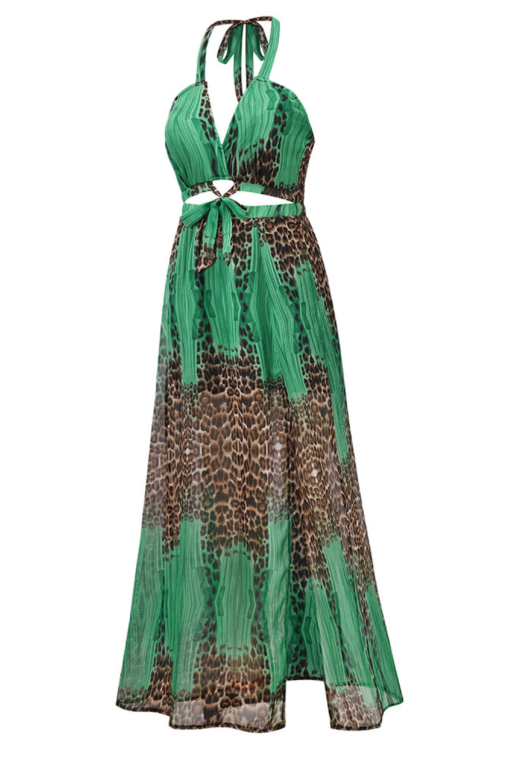 Villa Blvd Leopard Tie-Dye Tie Waist Slit Maxi Dress