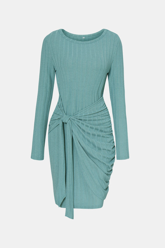 Villa Blvd Tied Long Sleeve Ribbed Dress