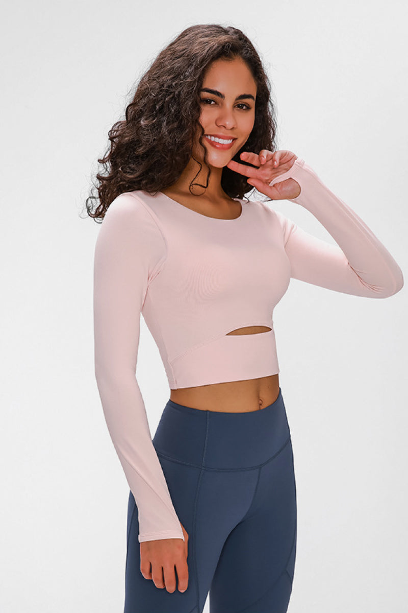 VILLA ACTIVE Long Sleeve Cropped Top With Sports Strap ☛ Multiple Colors Available ☚