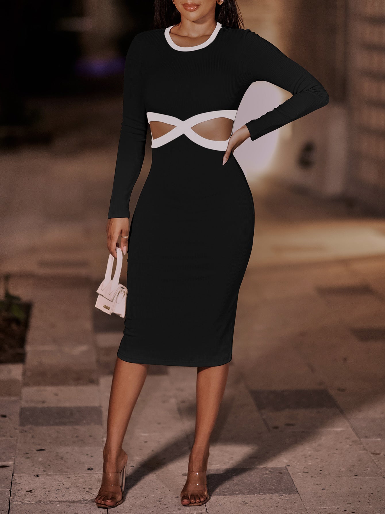 Villa Blvd Contrast Cut-Out Ribbed Bodycon Dress ☛ Multiple Colors Available ☚