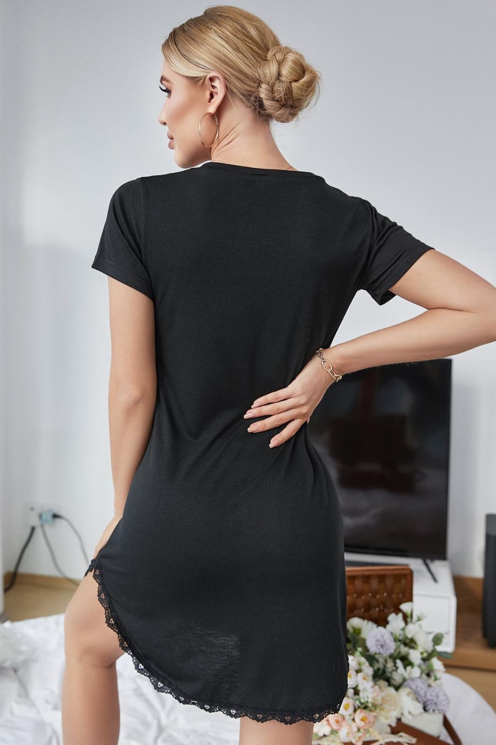Villa Blvd RISE AND SHINE Lace V-Neck T-Shirt Dress ☛ Multiple Colors Available ☚