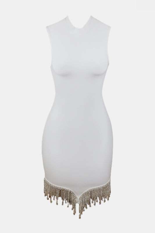Villa Blvd Rhinestone Tassel Hem Bodycon Dress
