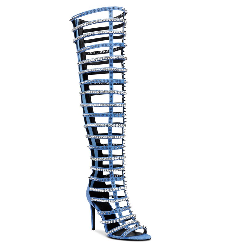 Villa Blvd Over The Knee Crystal Sandals Boots