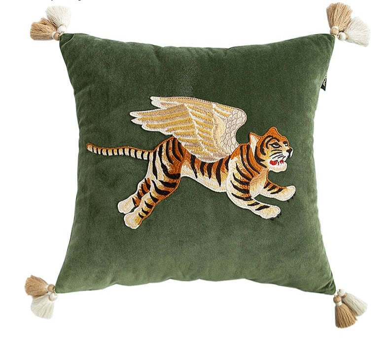 Villa Blvd Vintage Fly Tiger Tassel Soft Velvet Cushion Cover