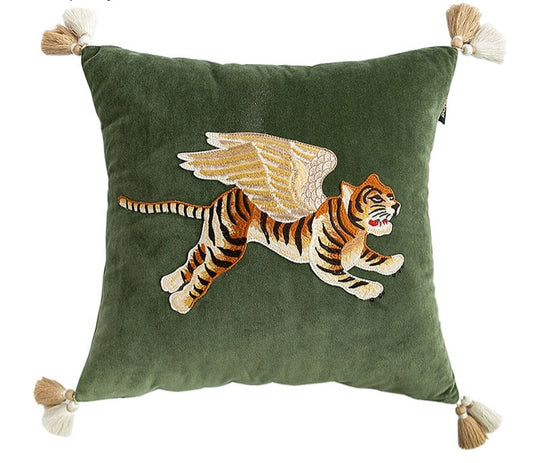 Villa Blvd Vintage Fly Tiger Tassel Soft Velvet Cushion Cover