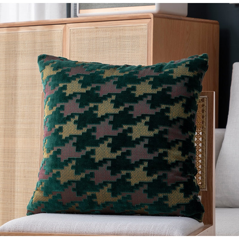 Villa Blvd Houndstooth Velvet Cushion Cover ☛ Multiple Colors Available ☚