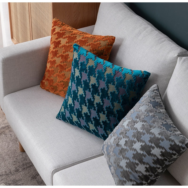 Villa Blvd Houndstooth Velvet Cushion Cover ☛ Multiple Colors Available ☚