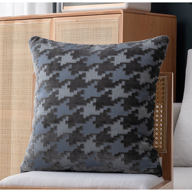 Villa Blvd Houndstooth Velvet Cushion Cover ☛ Multiple Colors Available ☚